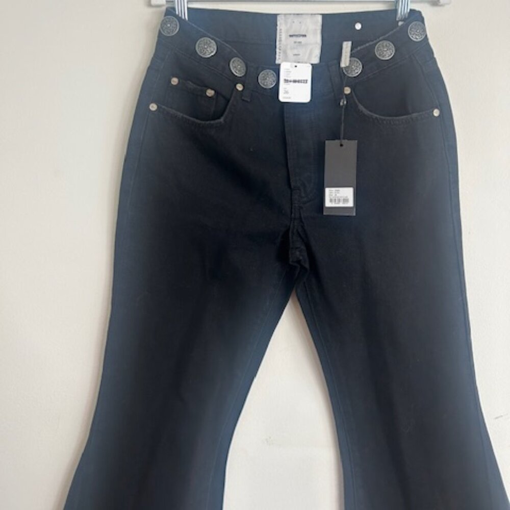 Free People x One Teaspoon Marines Mid Rise Flare Stretch Rich Black Jeans
